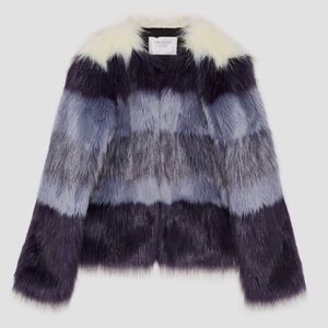 Zara Woman Blue Ombré Faux Fur Jacket